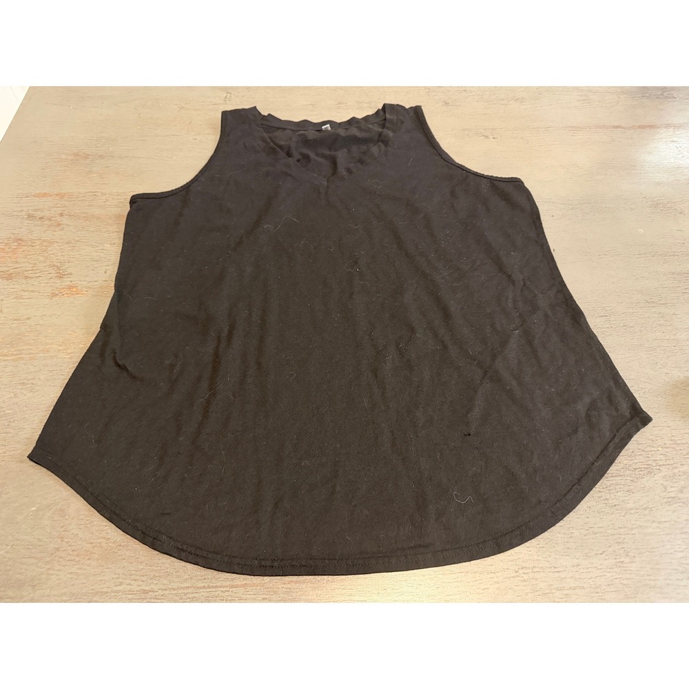 Black V-Neck Sleeveless Tank Top Curved Hem Stretch Basic 2XL